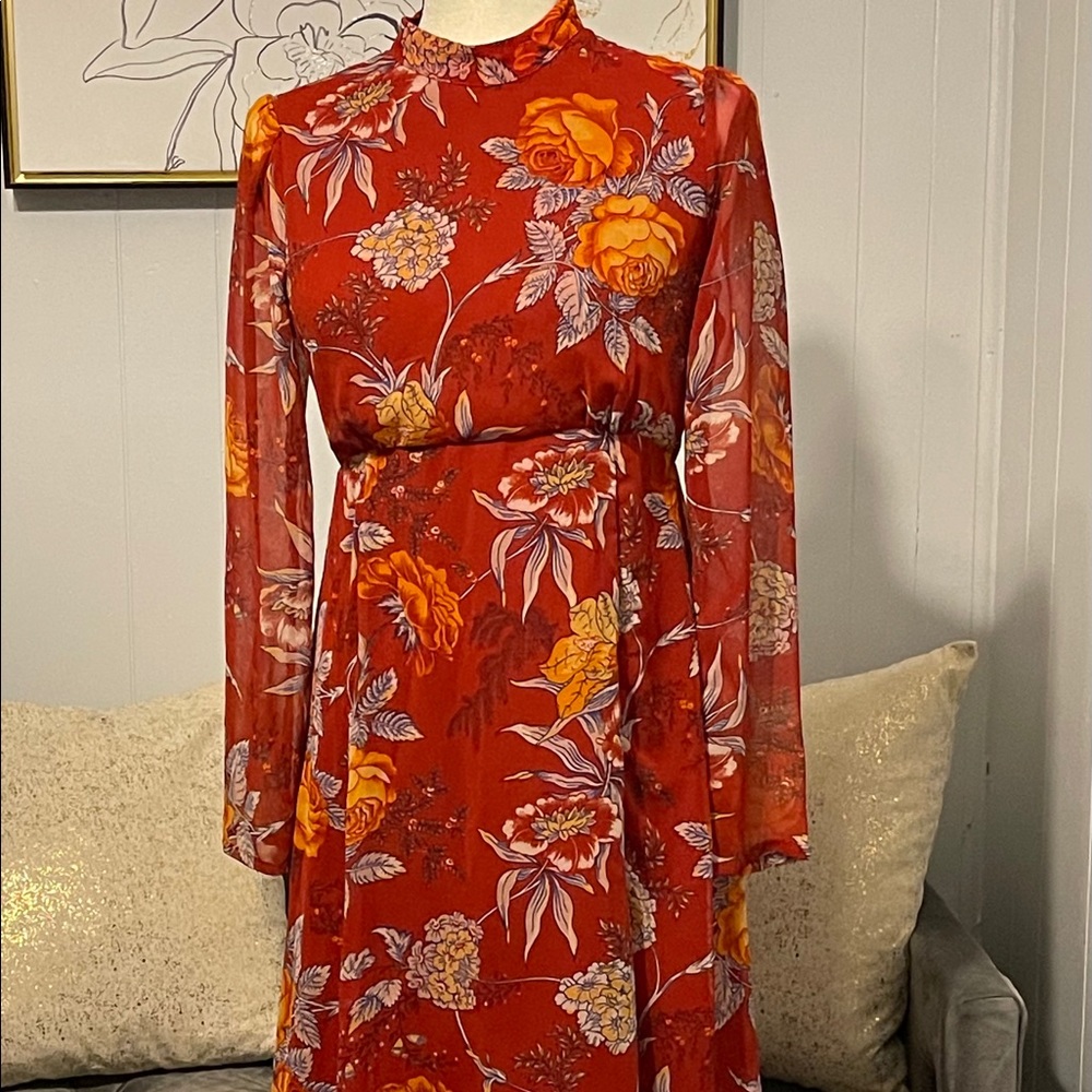 ASOS Boho Midi burgundy- red floral dress size 4